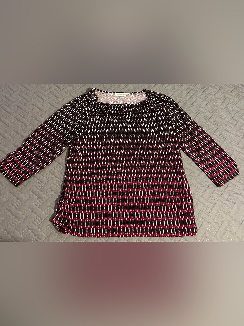 Christopher & Banks Black and Pink Geometric 3/4 Sleeve Blouse Size S